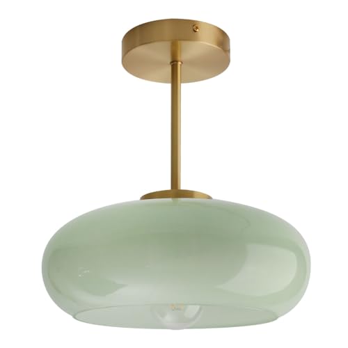 Qufute Milk Ceiling Light mid Century Modern Ceiling Light fixtures with Milk Green Glass Shade Gold Semi Flush Mount Ceiling Light Vintage Glass Ceiling Lamp Hallway Dining Room Kitchen - Image 1