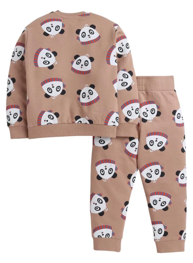 فكتور اند جين طقم سويت شيرت بطبعة باندا مع جوغر