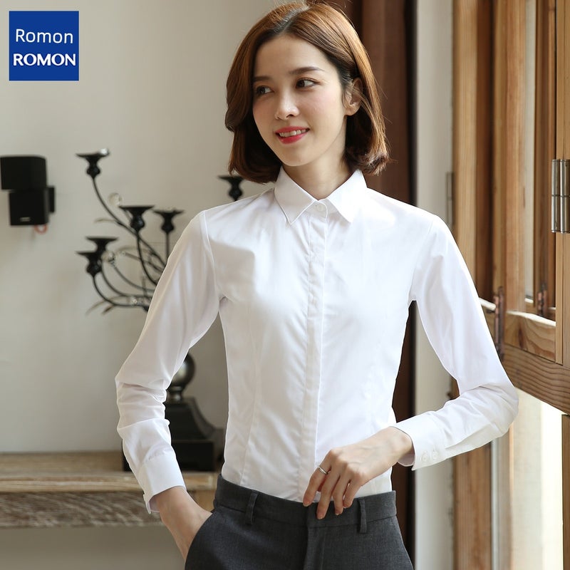 Romon bamboo fiber women's long-sleeved shirt spring and autumn work clothes square collar professional wear no iron formal work shirt - Image 1