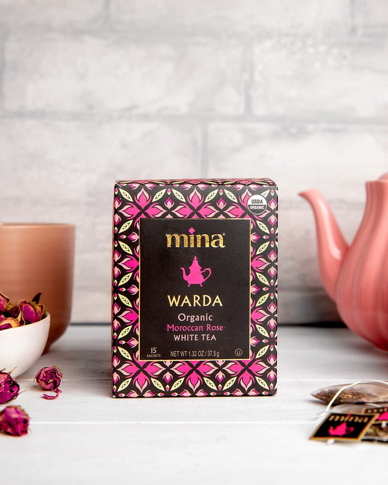 Mina Warda Organic Moroccan Rose White Tea, 15 Biodegradable Sachets - Rose Tea Bags, White Tea with Moroccan Rose Petals, Organic White Tea Bags, Low Caffeine Tea - Image 5
