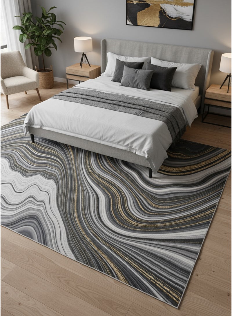 Noon East Carpet Rug with Anti- Slip backing | Nordic Prism Design  - Black | Size - 200x290 cm - 6.5x9.5 ft | For Living space , Master Bedroom, Dinning room & Large office space - Image 1