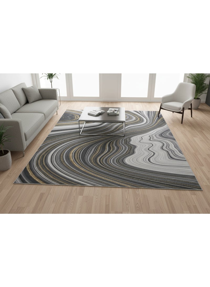 Noon East Carpet Rug with Anti- Slip backing | Nordic Prism Design  - Black | Size - 200x290 cm - 6.5x9.5 ft | For Living space , Master Bedroom, Dinning room & Large office space - Image 5