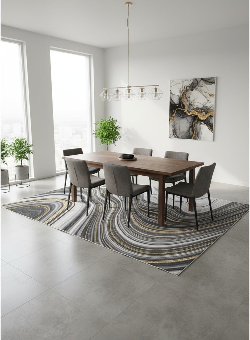 Noon East Carpet Rug with Anti- Slip backing | Nordic Prism Design  - Black | Size - 200x290 cm - 6.5x9.5 ft | For Living space , Master Bedroom, Dinning room & Large office space - Image 3