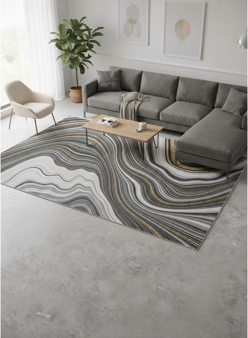 Noon East Carpet Rug with Anti- Slip backing | Nordic Prism Design  - Black | Size - 200x290 cm - 6.5x9.5 ft | For Living space , Master Bedroom, Dinning room & Large office space - Image 2