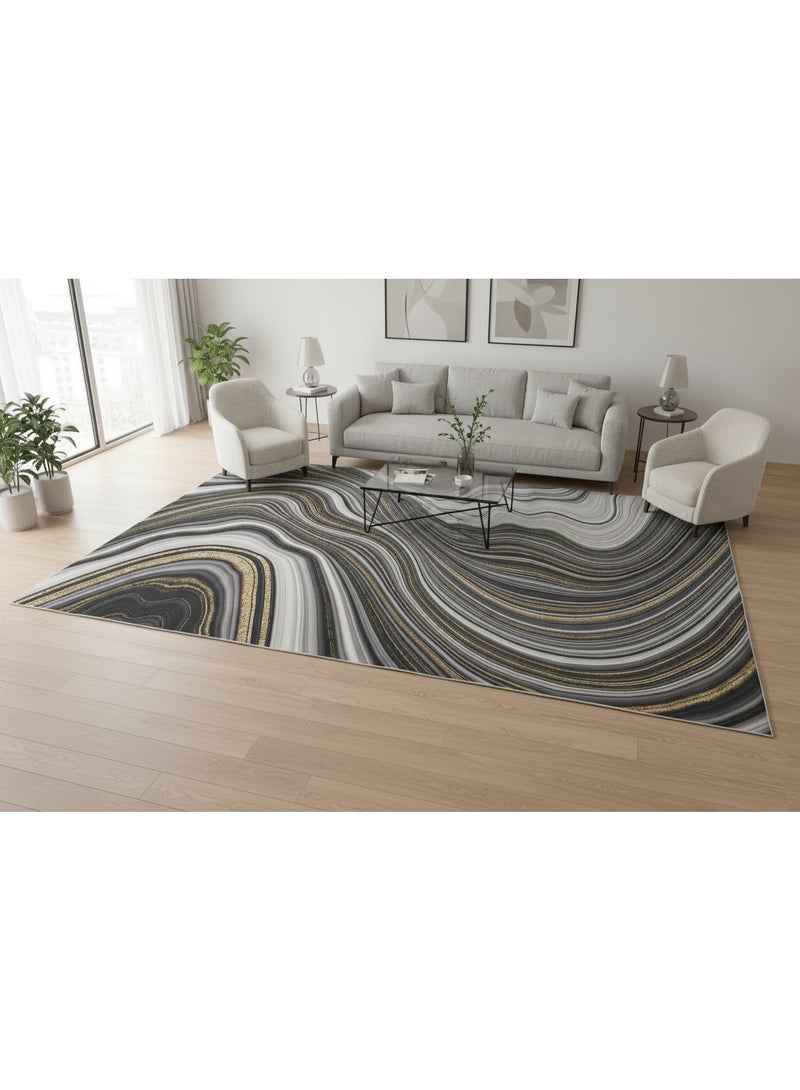 Noon East Carpet Rug with Anti- Slip backing | Nordic Prism Design  - Black | Size - 200x290 cm - 6.5x9.5 ft | For Living space , Master Bedroom, Dinning room & Large office space - Image 4