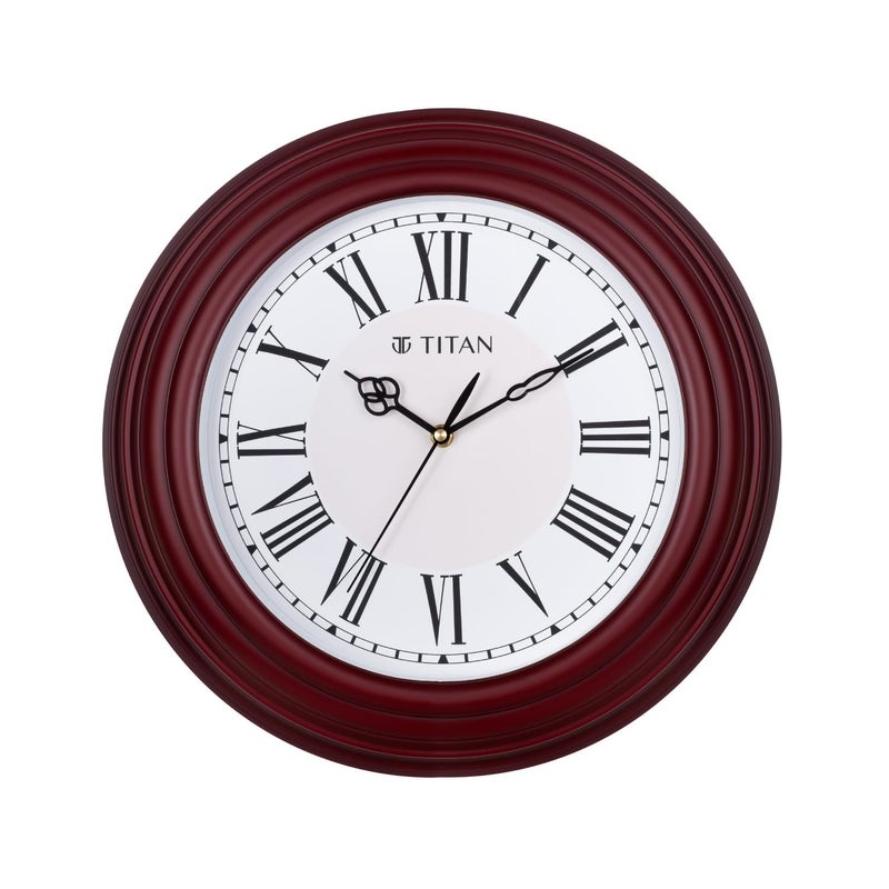Titan Roman Heritage Wall Clock – 40 cm, Pearl White Dial, Sunset Maroon Case, Roman Numerals, Silent Sweep, Mineral Glass, Designer Wall Clock for Living Room – W0120PA01 - Image 3