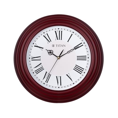 Titan Roman Heritage Wall Clock – 40 cm, Pearl White Dial, Sunset Maroon Case, Roman Numerals, Silent Sweep, Mineral Glass, Designer Wall Clock for Living Room – W0120PA01 - Image 1