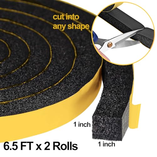 DEMEDO High Density Foam Tape Air Conditioner Window Seal, 1x1 Inch Thick Foam Stripe with Adhesive for Window AC Insulation, Weather Stripping for Doors and Windows Insulation, AC Foam Tape, Black - Image 2