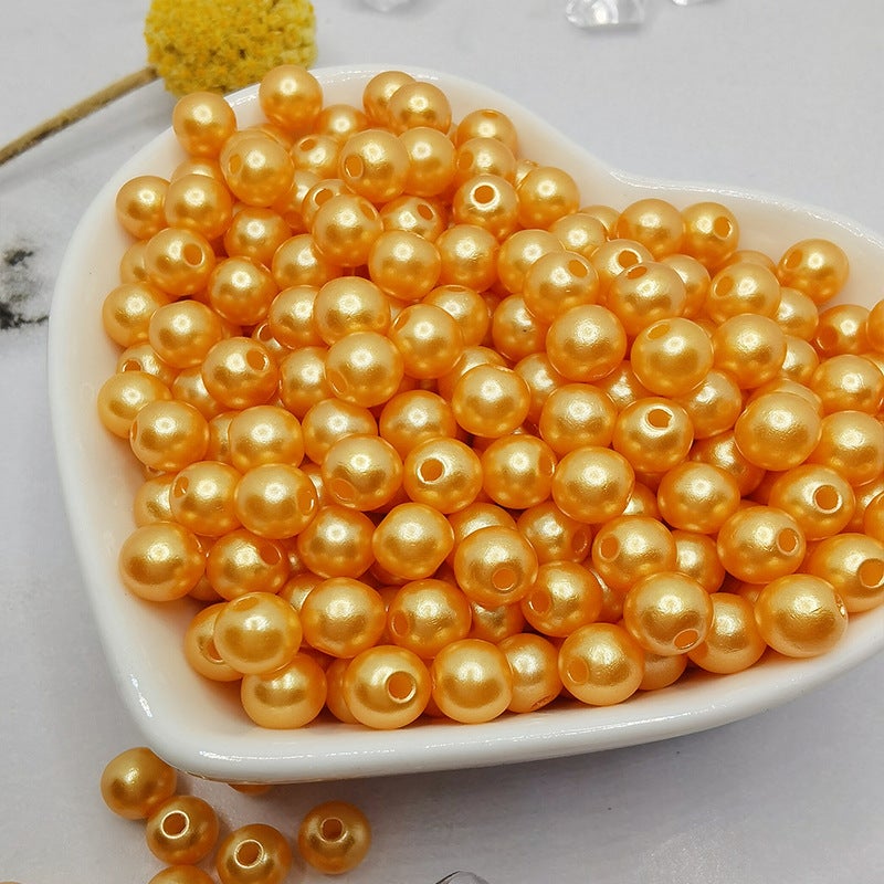 ABS Hole Mixed Color Faux Pearl Beads Handmade Beaded DIY Material Shoes Clothing Hats Bracelet Accessories Hole-Golden