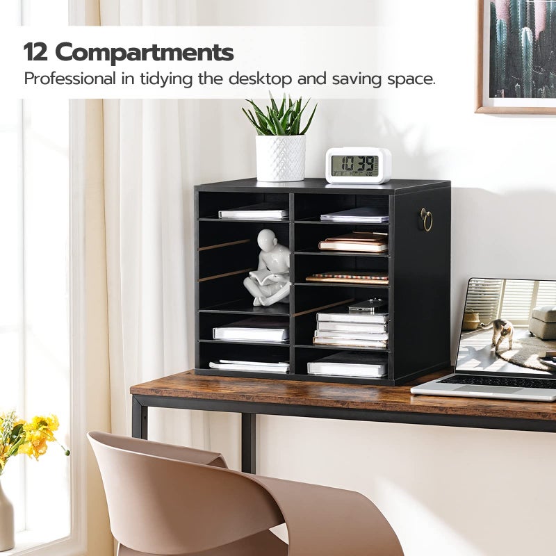 HOOBRO Literature Organizers, 12 Compartments Office Mailbox with Adjustable Shelves, Wood Countertop Literature Sorter for Office, Home, Classroom, Mailrooms Organization Black BK12WF01 - Image 3