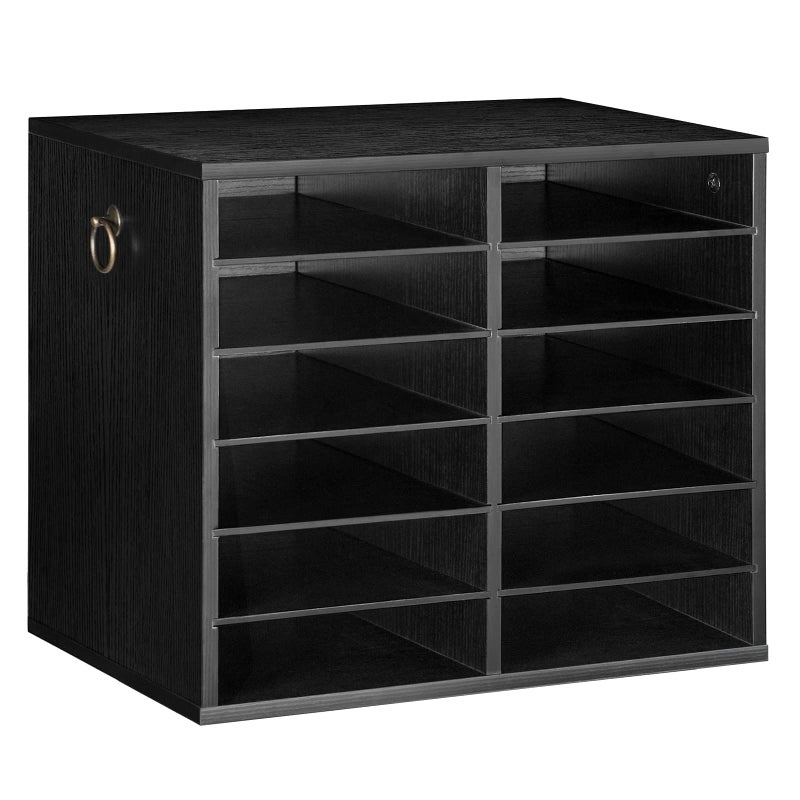 HOOBRO Literature Organizers, 12 Compartments Office Mailbox with Adjustable Shelves, Wood Countertop Literature Sorter for Office, Home, Classroom, Mailrooms Organization Black BK12WF01 - Image 1