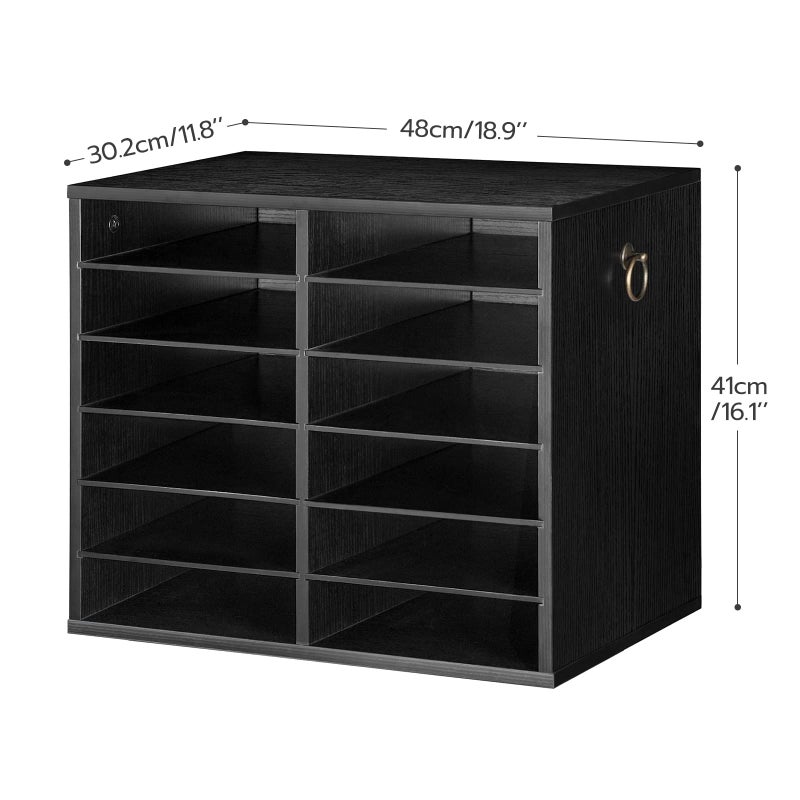 HOOBRO Literature Organizers, 12 Compartments Office Mailbox with Adjustable Shelves, Wood Countertop Literature Sorter for Office, Home, Classroom, Mailrooms Organization Black BK12WF01 - Image 2