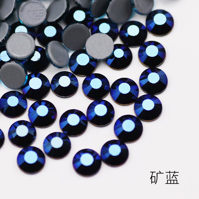 Boutique imitation Olympic bottom AB color hot drilling rubber bottom glass Czech hot drilling rhinestone clothing accessories dance dress accessories 36 Ore Blue