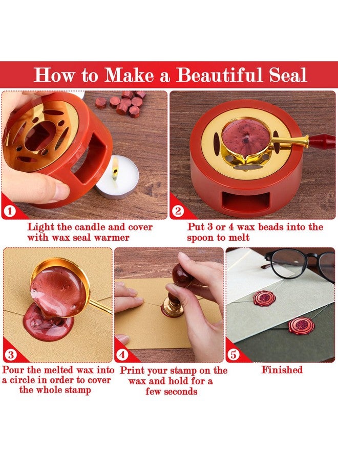 PAXCOO Red Wax For Letters Stamp Seals Paxcoo 312Pcs Stamp Wax Kit With Red Wax Seal Beads Wax Seal Warmer Wax Spoon And Tealight Candles For Wax Envelopes Mail And Wedding Invitations - Image 5