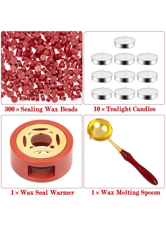 PAXCOO Red Wax For Letters Stamp Seals Paxcoo 312Pcs Stamp Wax Kit With Red Wax Seal Beads Wax Seal Warmer Wax Spoon And Tealight Candles For Wax Envelopes Mail And Wedding Invitations - Image 3