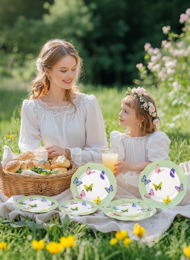WDF 20PCS Green Butterfly Plates - Baroque Spring Plates Disposable - Butterfly Party Decorations for Birthdays/Tea Party/Bridal Shower/Mother's Day - Image 3