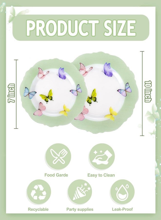 WDF 20PCS Green Butterfly Plates - Baroque Spring Plates Disposable - Butterfly Party Decorations for Birthdays/Tea Party/Bridal Shower/Mother's Day - Image 2
