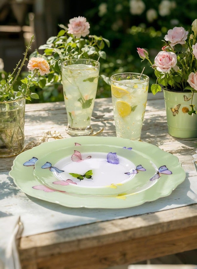 WDF 20PCS Green Butterfly Plates - Baroque Spring Plates Disposable - Butterfly Party Decorations for Birthdays/Tea Party/Bridal Shower/Mother's Day - Image 5
