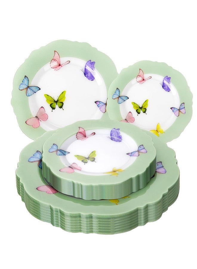 WDF 20PCS Green Butterfly Plates - Baroque Spring Plates Disposable - Butterfly Party Decorations for Birthdays/Tea Party/Bridal Shower/Mother's Day - Image 1