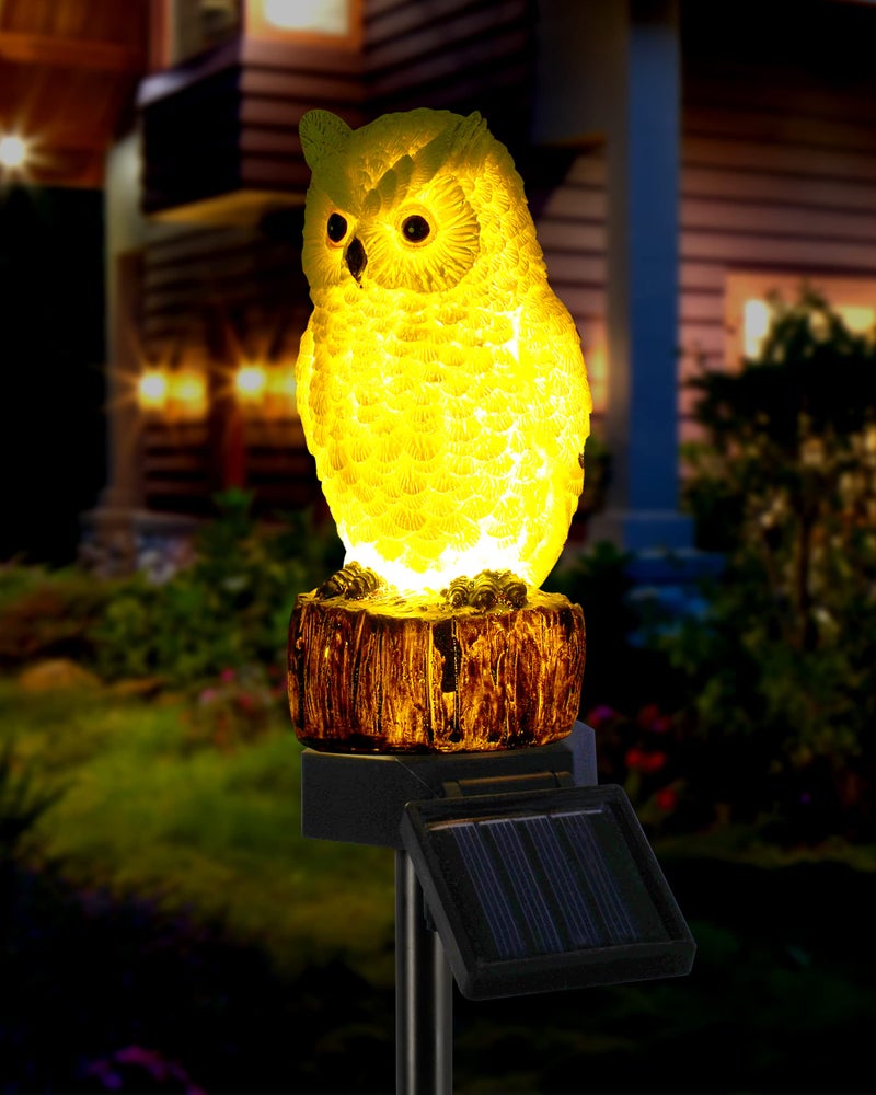 iStatue Owl Solar Decorative Garden Stake Lighting Waterproof Cute Animal Outdoor Figurine Lights Ornament Statue Decor for Pathway Patio Lawn Housewarming Owl