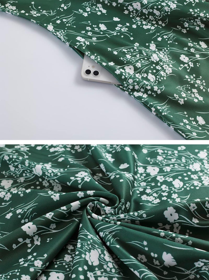 HELYO Women's Elegant Vintage 50s Office Casual Floral Print Work Party A-Line Swing Dress with Pockets 162 (XL, Green Floral) - Image 4