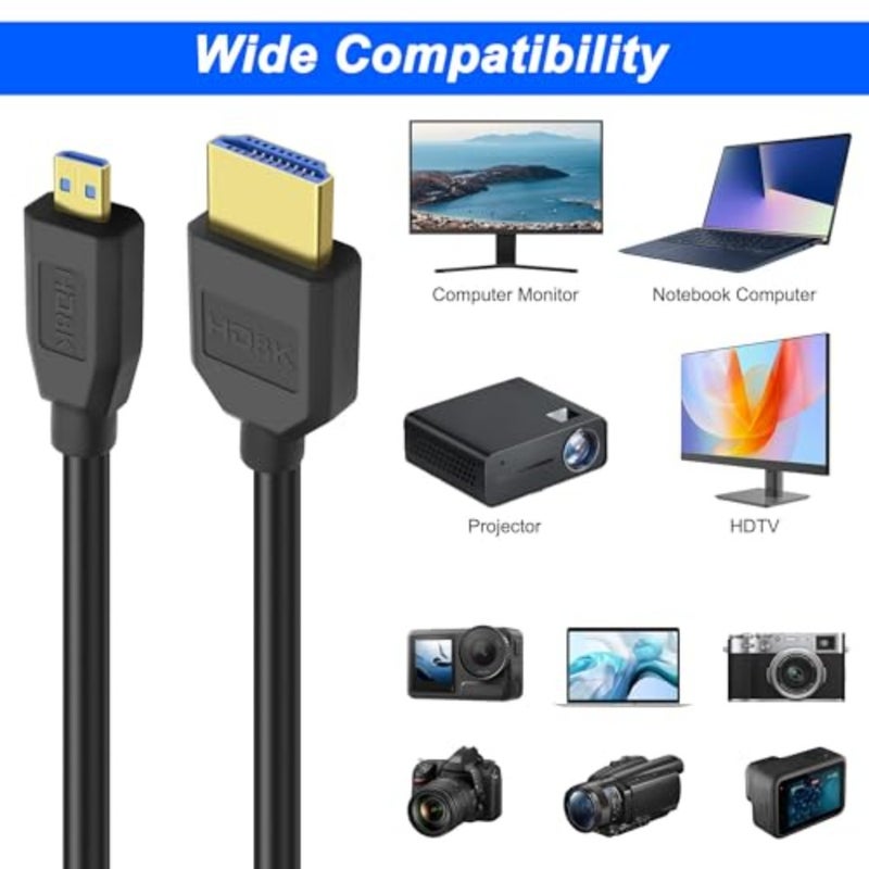 تستخدم الكاميرات الرقمية كابل 8K Micro HDMI إلى HDMI 2.1 ملفوف: 8K@60 هرتز، 4K@120 هرتز، 48 جيجابت في الثانية، دعم HDR الديناميكي، أسود، سلك زنبركي، 1.2 متر - Image 5