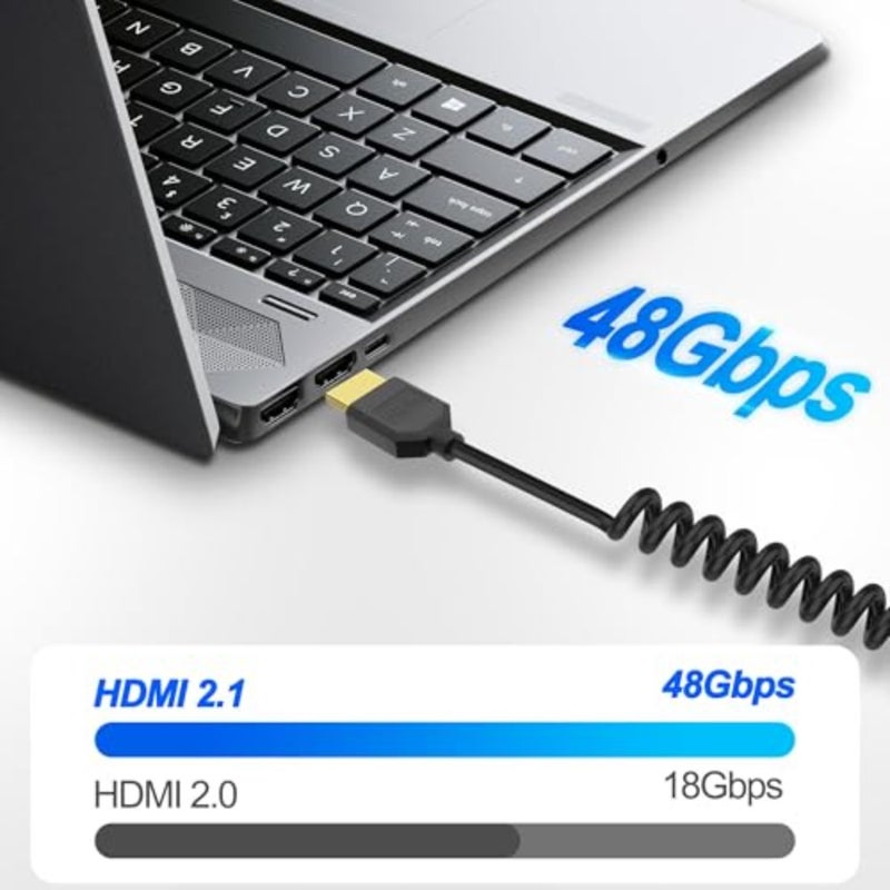 تستخدم الكاميرات الرقمية كابل 8K Micro HDMI إلى HDMI 2.1 ملفوف: 8K@60 هرتز، 4K@120 هرتز، 48 جيجابت في الثانية، دعم HDR الديناميكي، أسود، سلك زنبركي، 1.2 متر - Image 2