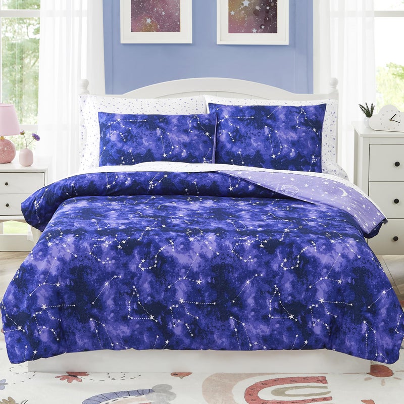 Kaleido Space Twin Kids Comforter Set - 5 Pieces Twin Bedding Sets for Boys Girls Teen, Glow in The Dark Galaxy Bed in A Bag with Sheets - Image 2