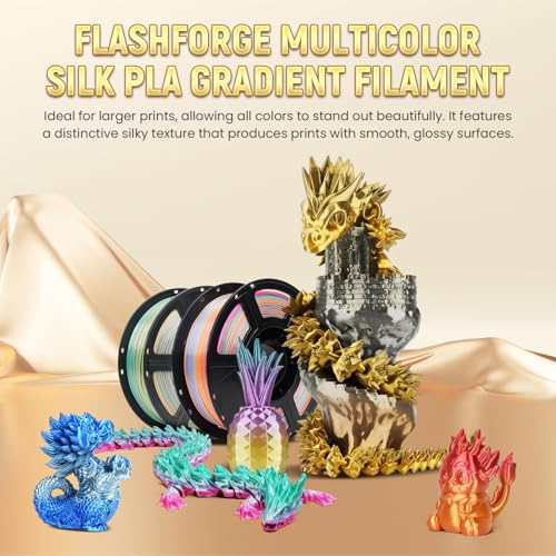 FLASHFORGE Silk PLA Gradient Metal Rainbow Filament, Silk Multicolored Color Change 3D Printing Filament, Gold Copper Bronze Grey Shiny Color-Changing Metal-Like Finish, Ultra-High Glossiness - Image 2