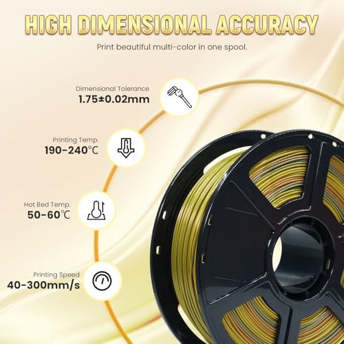 FLASHFORGE Silk PLA Gradient Metal Rainbow Filament, Silk Multicolored Color Change 3D Printing Filament, Gold Copper Bronze Grey Shiny Color-Changing Metal-Like Finish, Ultra-High Glossiness - Image 5