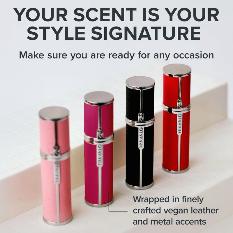 Travalo Milano Perfume Atomizer - Leak-Proof and TSA Approved for Air Travel - Reusable, Airtight, Easy Fill Mini Pump Sprayer - Lightweight Vegan Leather with Polished Metal Outer Shell - Hot Pink - Image 2