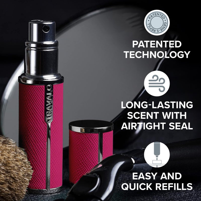 Travalo Milano Perfume Atomizer - Leak-Proof and TSA Approved for Air Travel - Reusable, Airtight, Easy Fill Mini Pump Sprayer - Lightweight Vegan Leather with Polished Metal Outer Shell - Hot Pink - Image 3