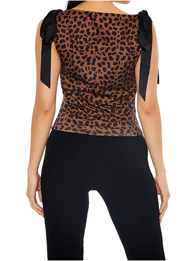 FOREVER 21 Cheetah Print Tie-Strap Tank Top  - Image 3