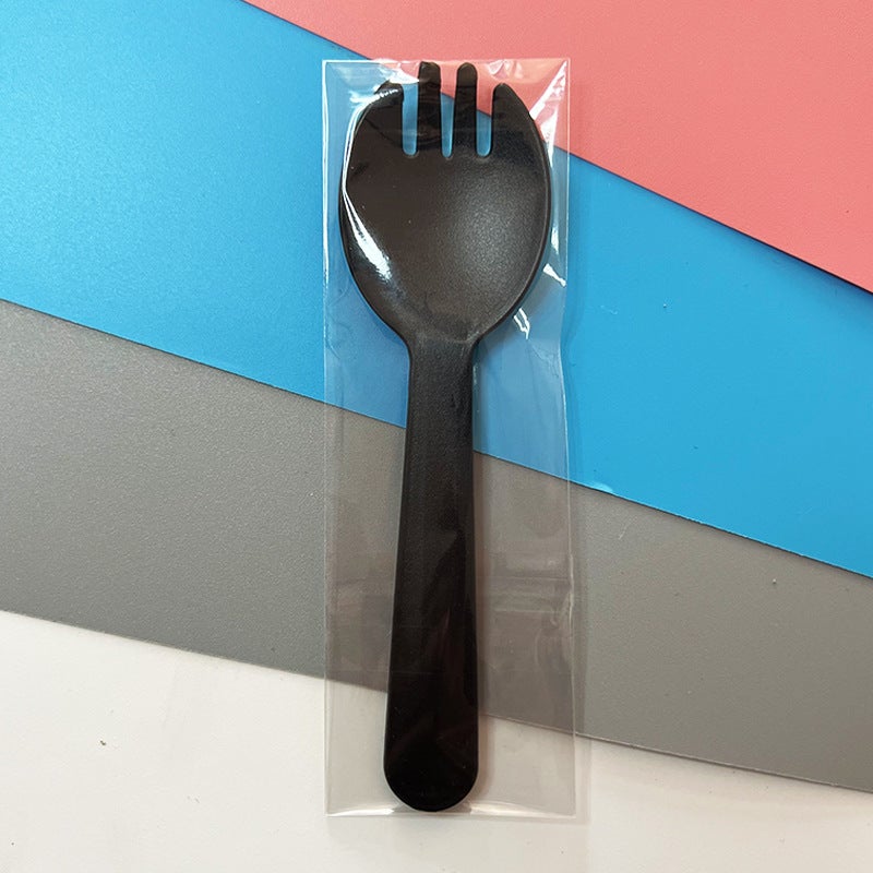 73Hours Baking Tableware Fork Spoon Disposable Wave Fork Birthday Tableware Combination Individually Packaged Plastic Two-In-One Fork Spoon - Image 1
