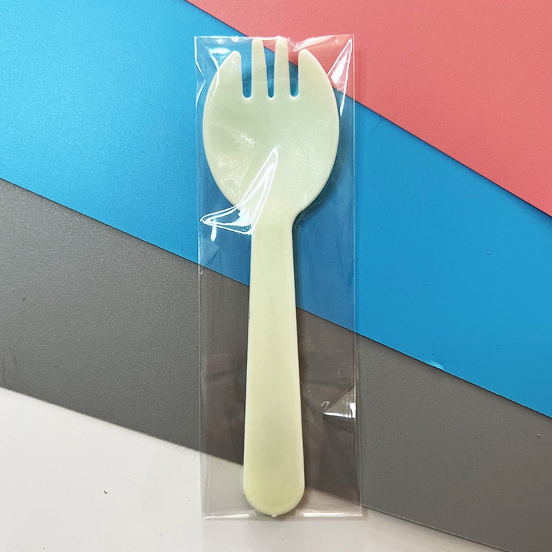 73Hours Baking Tableware Fork Spoon Disposable Wave Fork Birthday Tableware Combination Individually Packaged Plastic Two-In-One Fork Spoon - Image 5