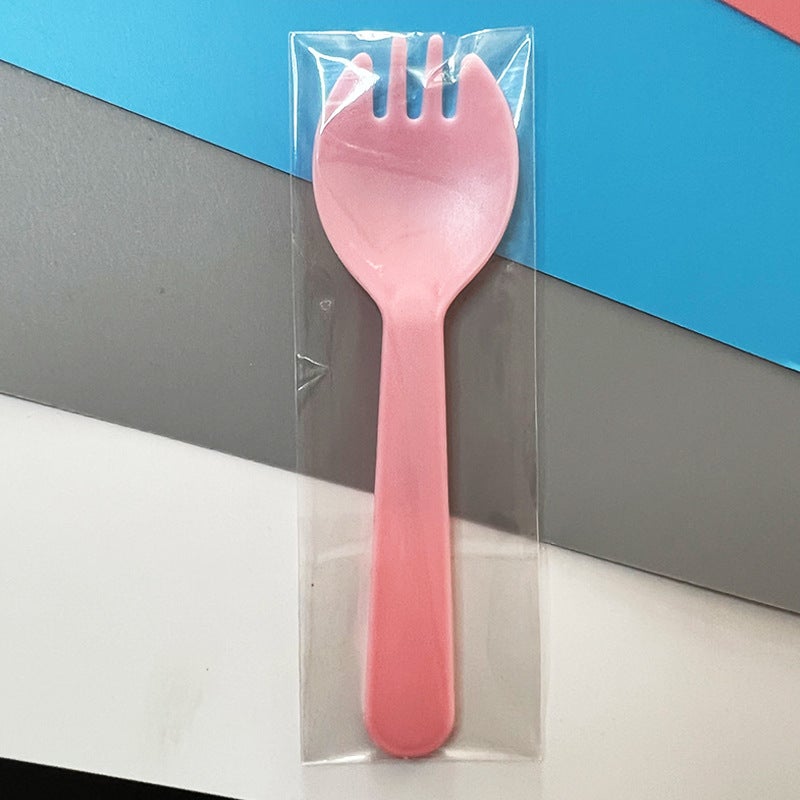 73Hours Baking Tableware Fork Spoon Disposable Wave Fork Birthday Tableware Combination Individually Packaged Plastic Two-In-One Fork Spoon - Image 3