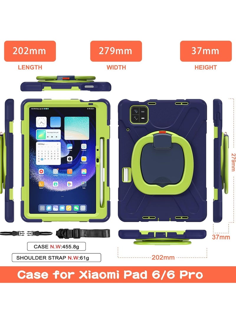 عام غطاء Xiaomi Pad 6 / Pad 6 Pro 11-inch 2023 Case ، بنية هجينة محمولة مضادة للصدمات مع حامل للقلم ، وحلقة دورانية وحلقة للوقوف ، وحزام كتف. - Image 2