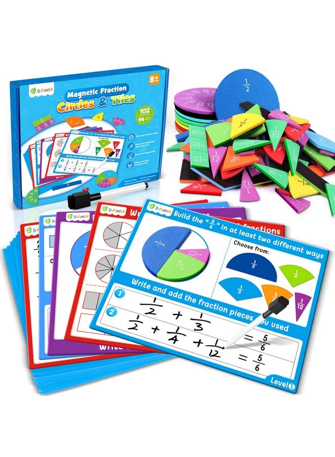 D-FantiX Magnetic Fraction Tiles & Fraction Circles Activity Set, Math Manipulatives For Elementary School, Fraction Manipulatives Montessori Learning Resources For Kids Students Homeschool Supplies - Image 1