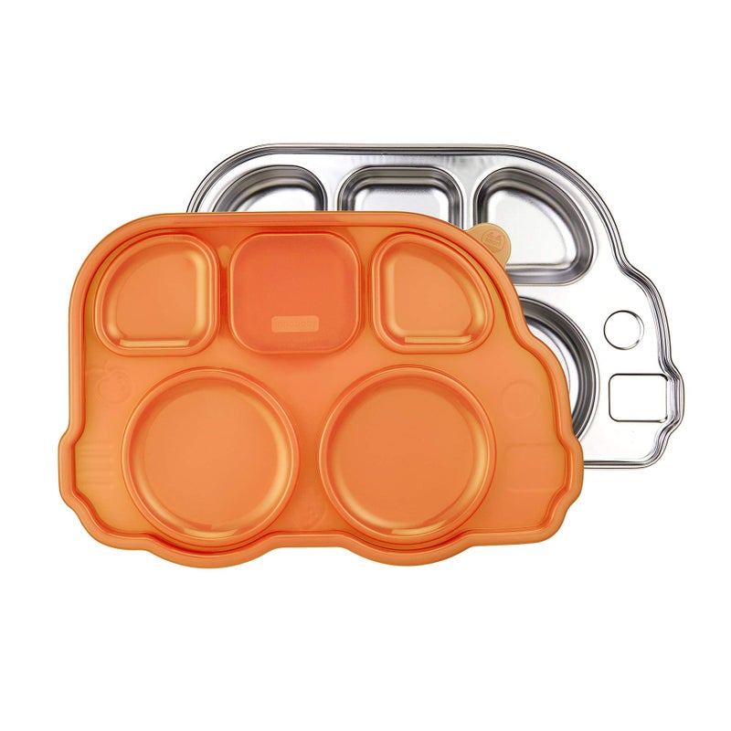 Innobaby Stainless Bus Plate with Airtight Sectional Lid The Original LeakResistant Divided Platter Mom Invented Fun Shape Plate Din Din SMART for Babies Toddlers and Kids BPA Free Plate