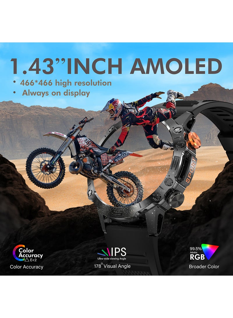ارمفيت ساعة ذكية دائرية للرجال، شاشة AMOLED دائمة التشغيل، مكالمات بلوتوث، ساعة لياقة بدنية مقاومة للماء متوافقة مع أندرويد و iOS - Image 2