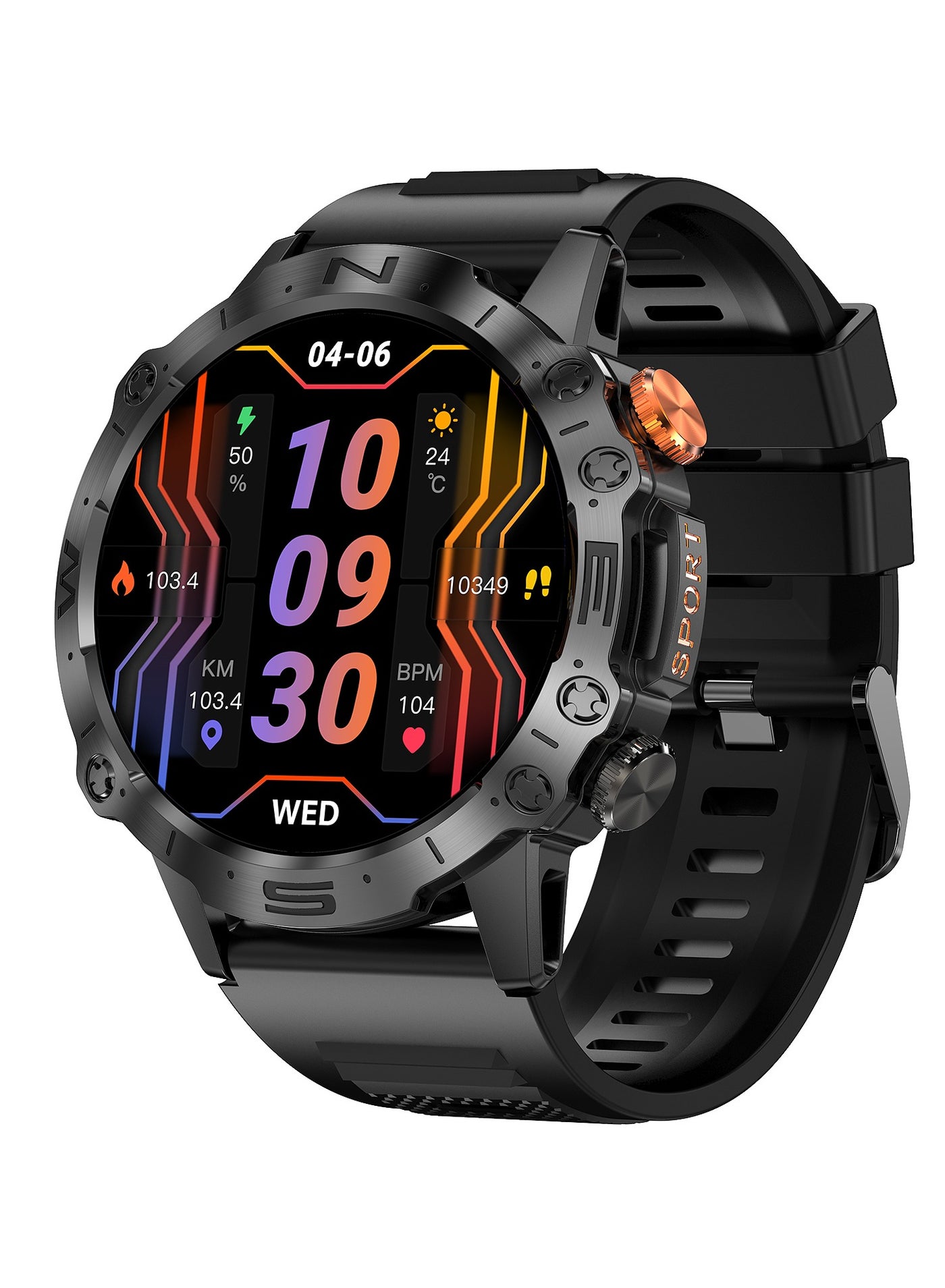 Dome Smartwatch For Men, AMOLED Always On Display Bluetooth Calling Waterproof Fitness Watches Compatible With Android iOS Black