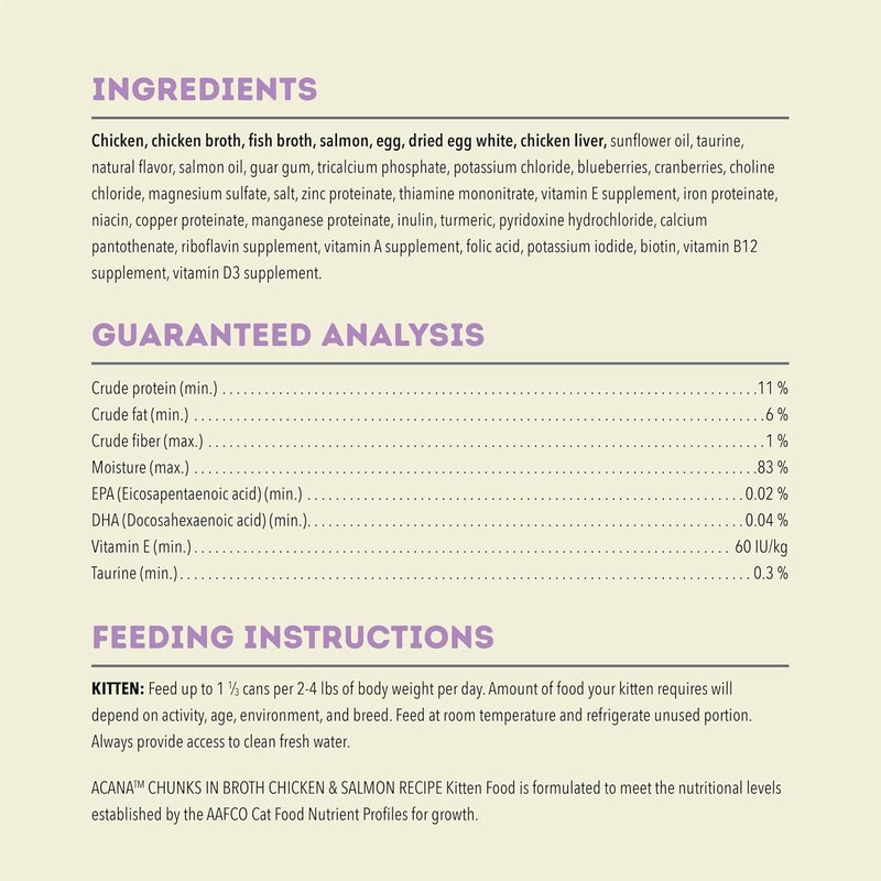 acana أكانا قطع في مرق دجاج سمك السلمون لوصفة القطط الصغيرة 55 أونصة علبة من 6 علب - Image 5