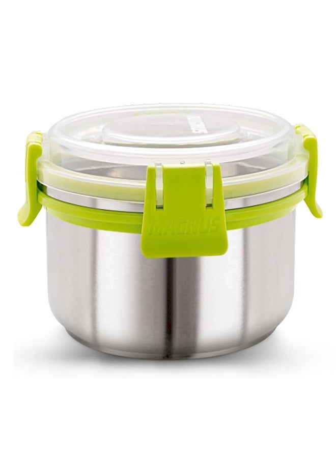 Magnus Clip Lock Airtight Leakproof Stainless Steel Storage Container | Stackable | Modular | 450 ml, Green and Silver - Image 1