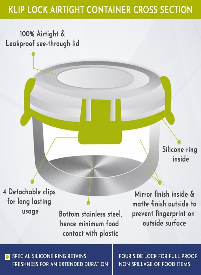 Magnus Clip Lock Airtight Leakproof Stainless Steel Storage Container | Stackable | Modular | 450 ml, Green and Silver - Image 4