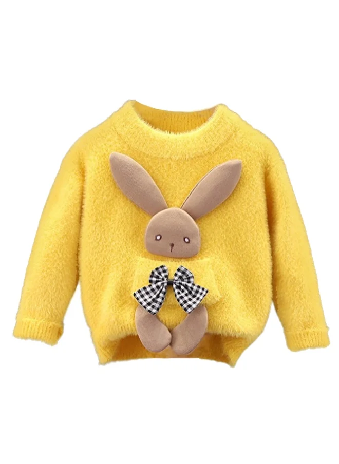 صندوق المفاجآت الصغيرة Yellow with 3d Bunny Kids Cardigan Sweater, Round Neck