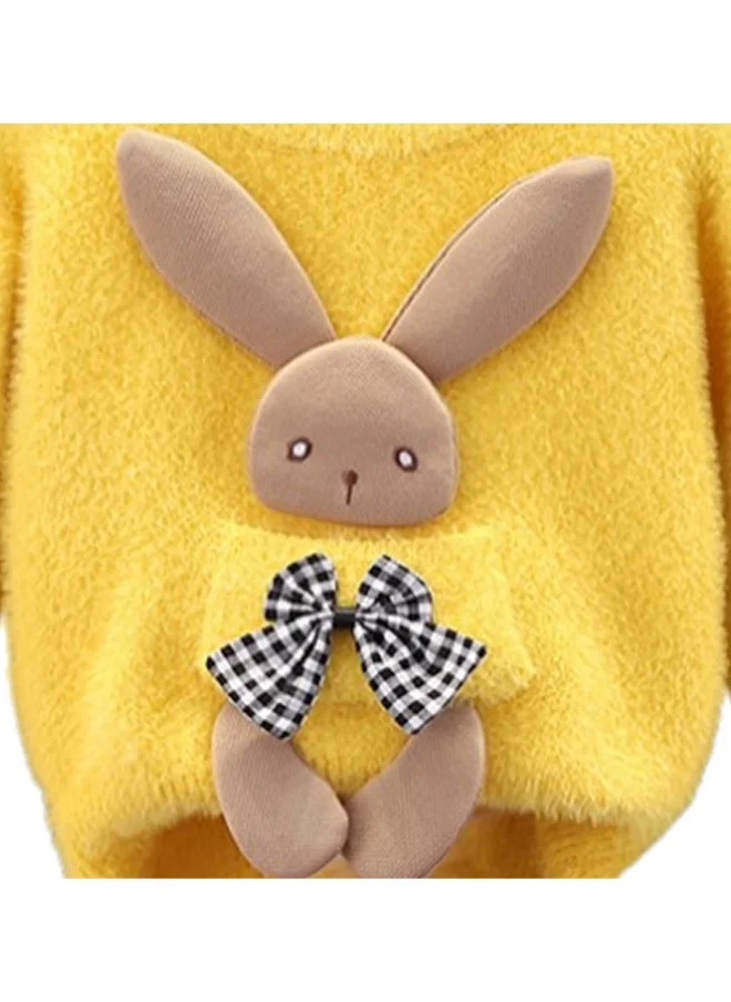 صندوق المفاجآت الصغيرة Yellow with 3d Bunny Kids Cardigan Sweater, Round Neck