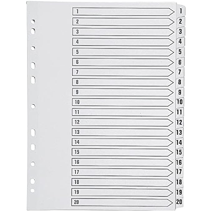 Q INDEX A4 MULTI PUNCHED 1-20 REINFORCED WHITE BOARD TABBED - CLEAR - Image 2