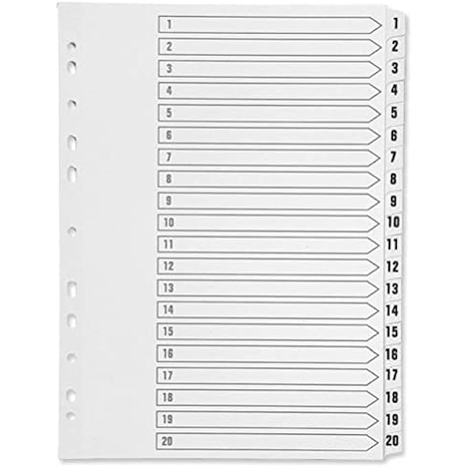 Q INDEX A4 MULTI PUNCHED 1-20 REINFORCED WHITE BOARD TABBED - CLEAR - Image 1