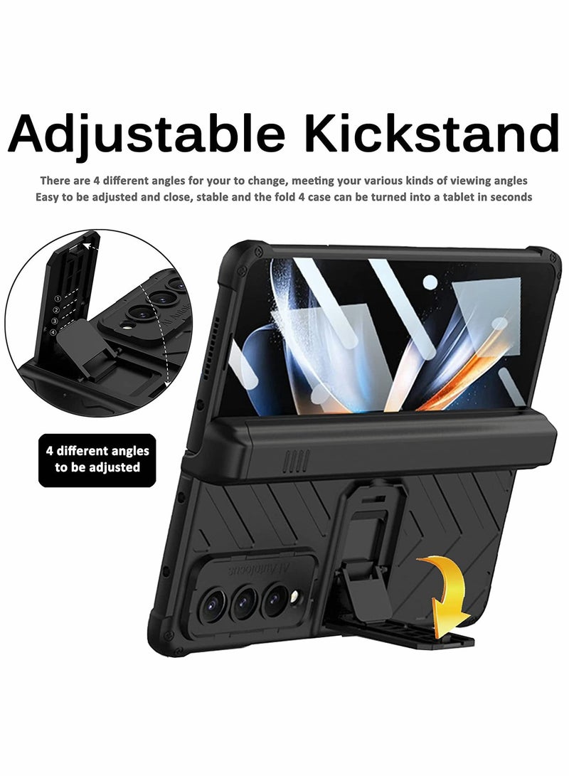 SOLARAE Compatible Samsung Galaxy Z Fold 4 Case with Pen Holder, Built-in Tempered Glass Screen Protector, Adjustable Kickstand, and All-Inclusive Magnetic Hinged Protection (Black) - Image 4