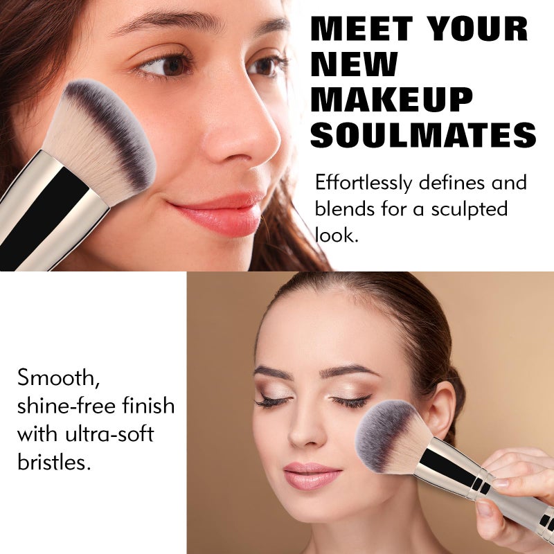 dpolla Dual-Ended Foundation Brush: Round & Angled Pro-Grade makeup brushes, 100% Vegan Synthetic Makeup Brush for Flawless Blending and Application of Liquid, Powder, Cream, Blush (Big Dual-Ended) - Image 4